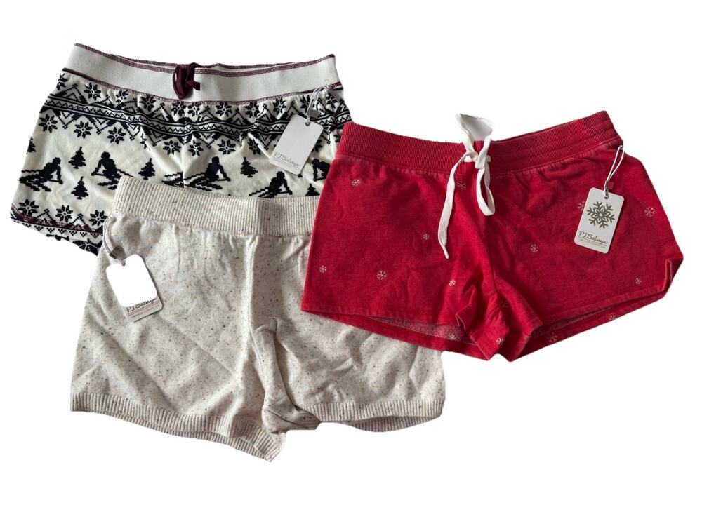 NWT PJ Salvage Medium LOT Of 3 Lounge Pajama Shorts Ski Red Snowflake Confetti